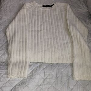 Girls White Ribbed Sweater